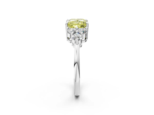 White gold Fancy Yellow Princess Cut Brilliant Diamond Cluster Accent Solitaire Ring with Prong Setting