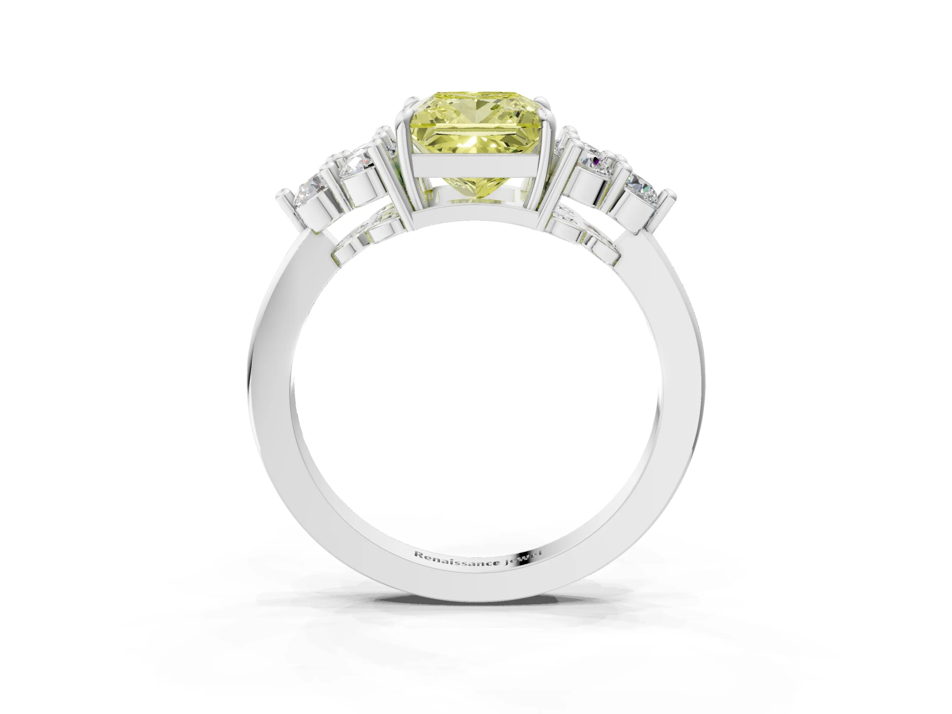 White gold Fancy Yellow Princess Cut Brilliant Diamond Cluster Accent Solitaire Ring with Prong Setting_27