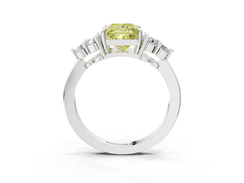 White gold Fancy Yellow Princess Cut Brilliant Diamond Cluster Accent Solitaire Ring with Prong Setting_27