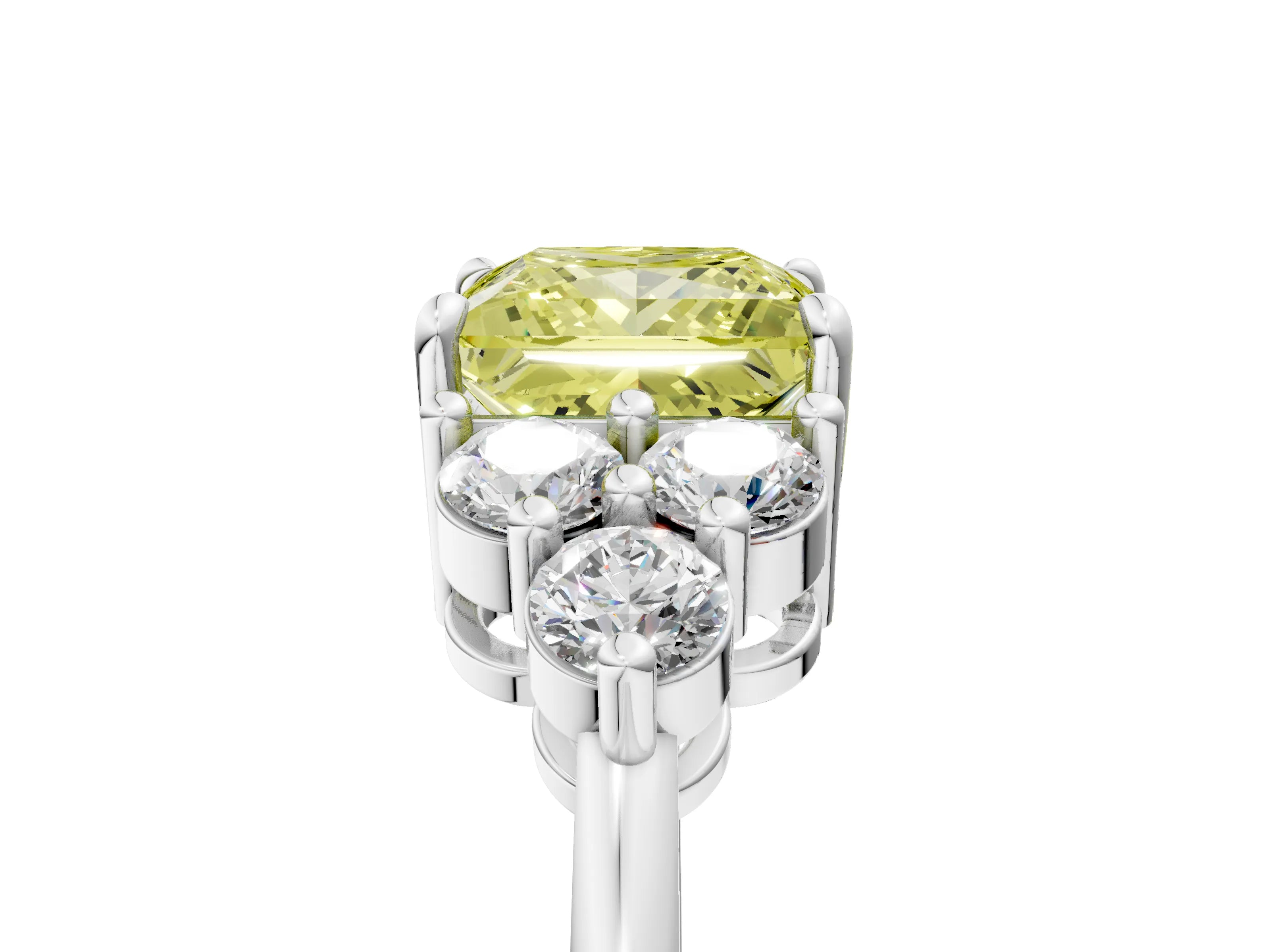 White gold Fancy Yellow Princess Cut Brilliant Diamond Cluster Accent Solitaire Ring with Prong Setting_29