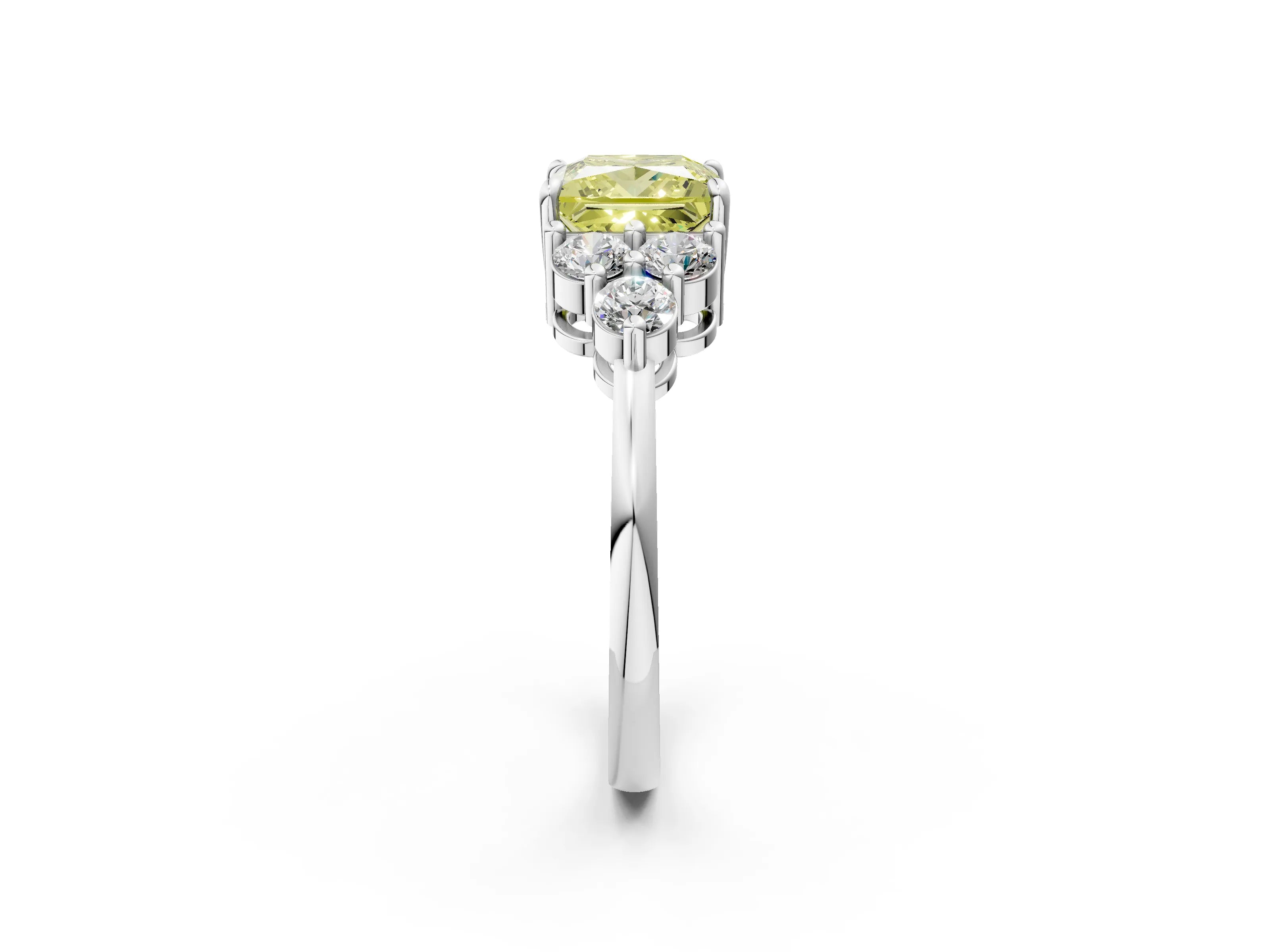 White gold Fancy Yellow Princess Cut Brilliant Diamond Cluster Accent Solitaire Ring with Prong Setting_2