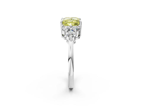 White gold Fancy Yellow Princess Cut Brilliant Diamond Cluster Accent Solitaire Ring with Prong Setting_2