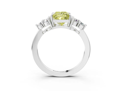 White gold Fancy Yellow Princess Cut Brilliant Diamond Cluster Accent Solitaire Ring with Prong Setting_3