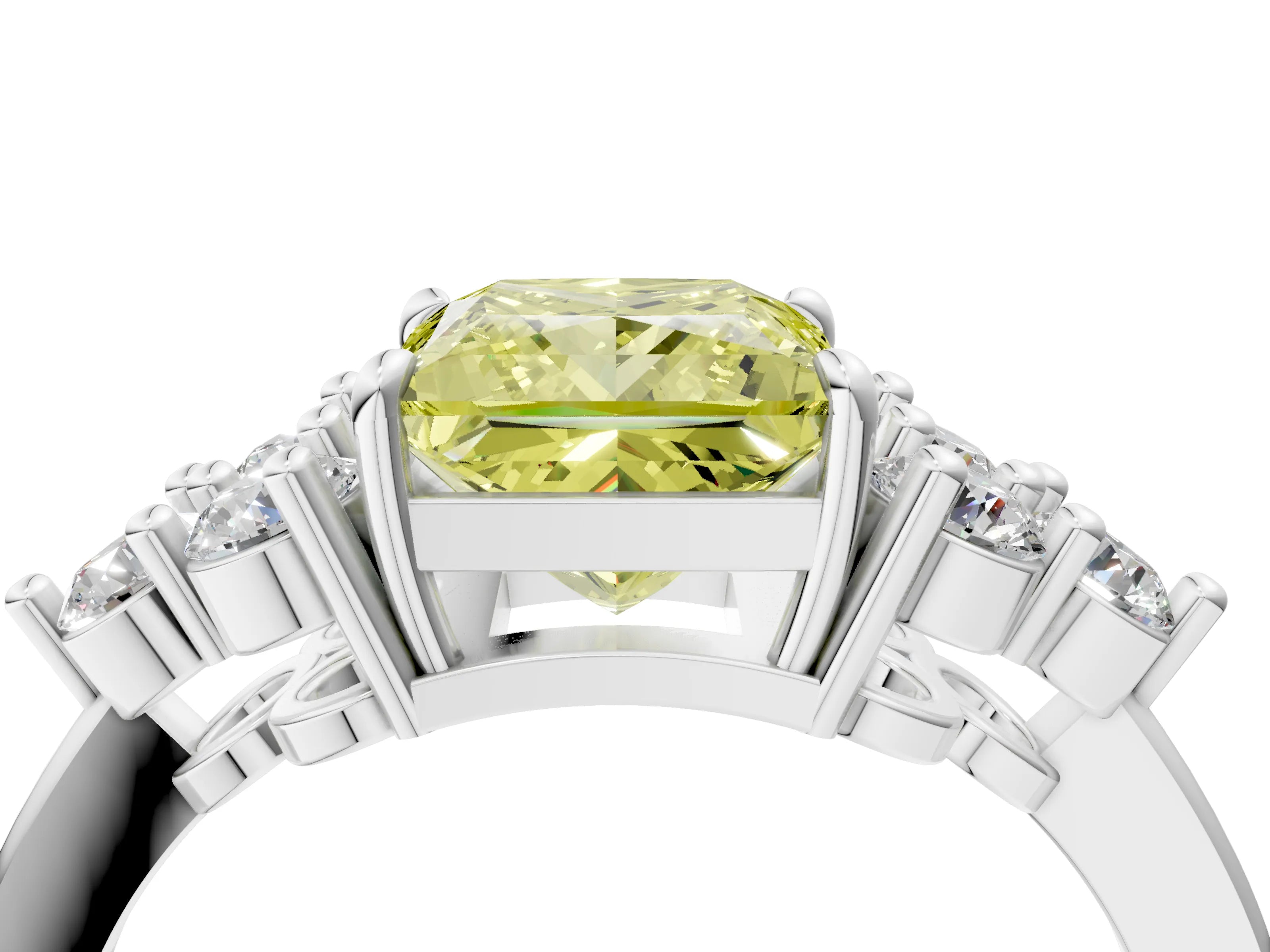 White gold Fancy Yellow Princess Cut Brilliant Diamond Cluster Accent Solitaire Ring with Prong Setting_4