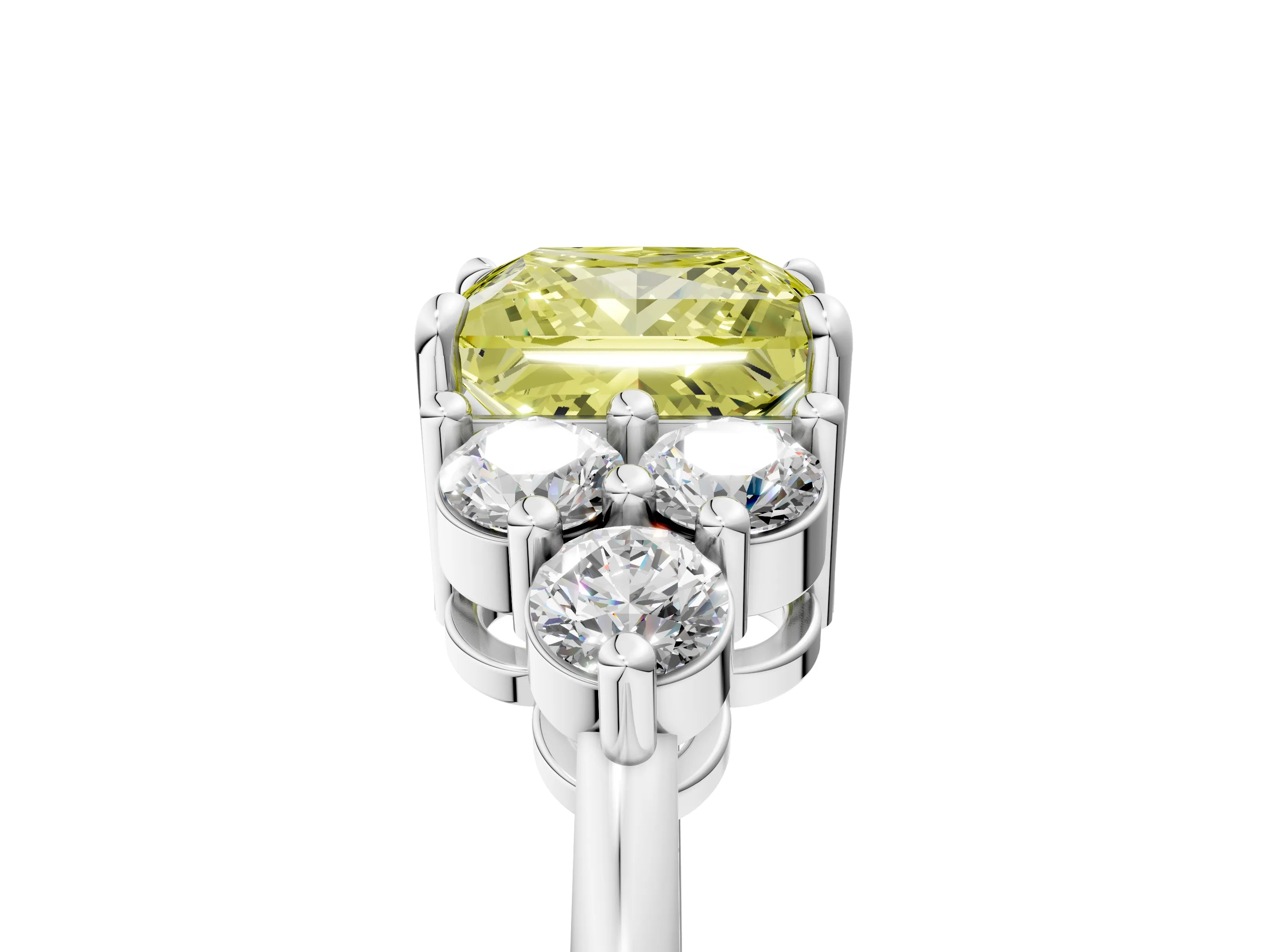 White gold Fancy Yellow Princess Cut Brilliant Diamond Cluster Accent Solitaire Ring with Prong Setting_5