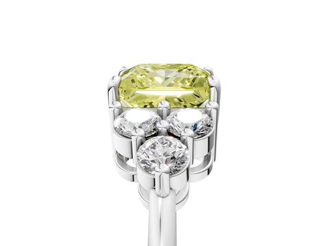 White gold Fancy Yellow Princess Cut Brilliant Diamond Cluster Accent Solitaire Ring with Prong Setting_5