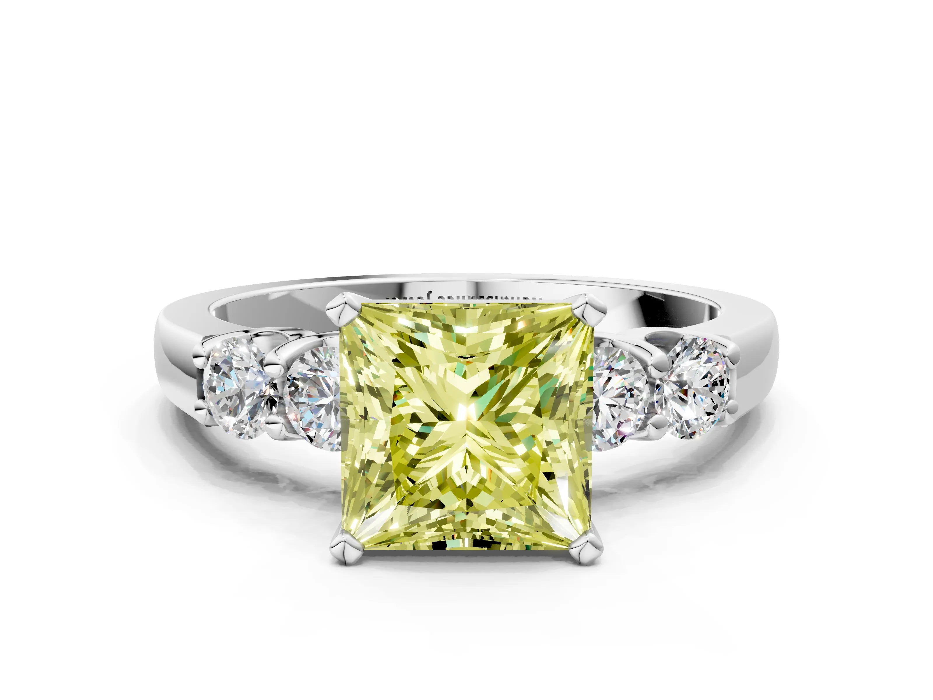 White gold Fancy Yellow Princess Cut Brilliant Diamond Five-Stone Engagement Ring with Prong Setting on a Classic Band_3