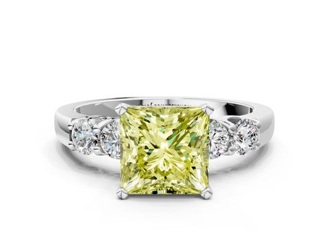 White gold Fancy Yellow Princess Cut Brilliant Diamond Five-Stone Engagement Ring with Prong Setting on a Classic Band_3