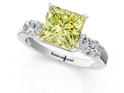 White gold Fancy Yellow Princess Cut Brilliant Diamond Five-Stone Engagement Ring with Prong Setting on a Classic Band_4