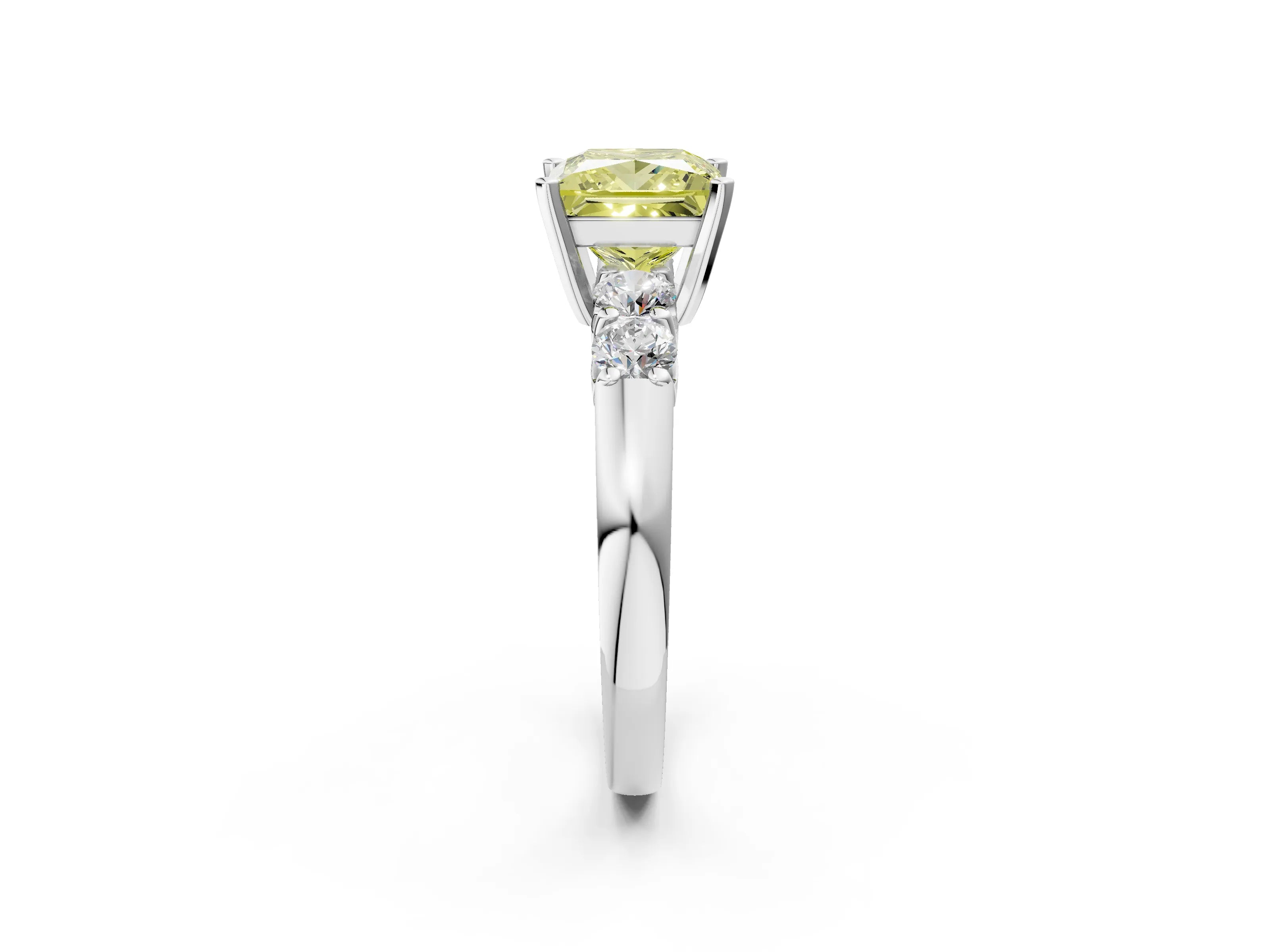 White gold Fancy Yellow Princess Cut Brilliant Diamond Five-Stone Engagement Ring with Prong Setting on a Classic Band_5