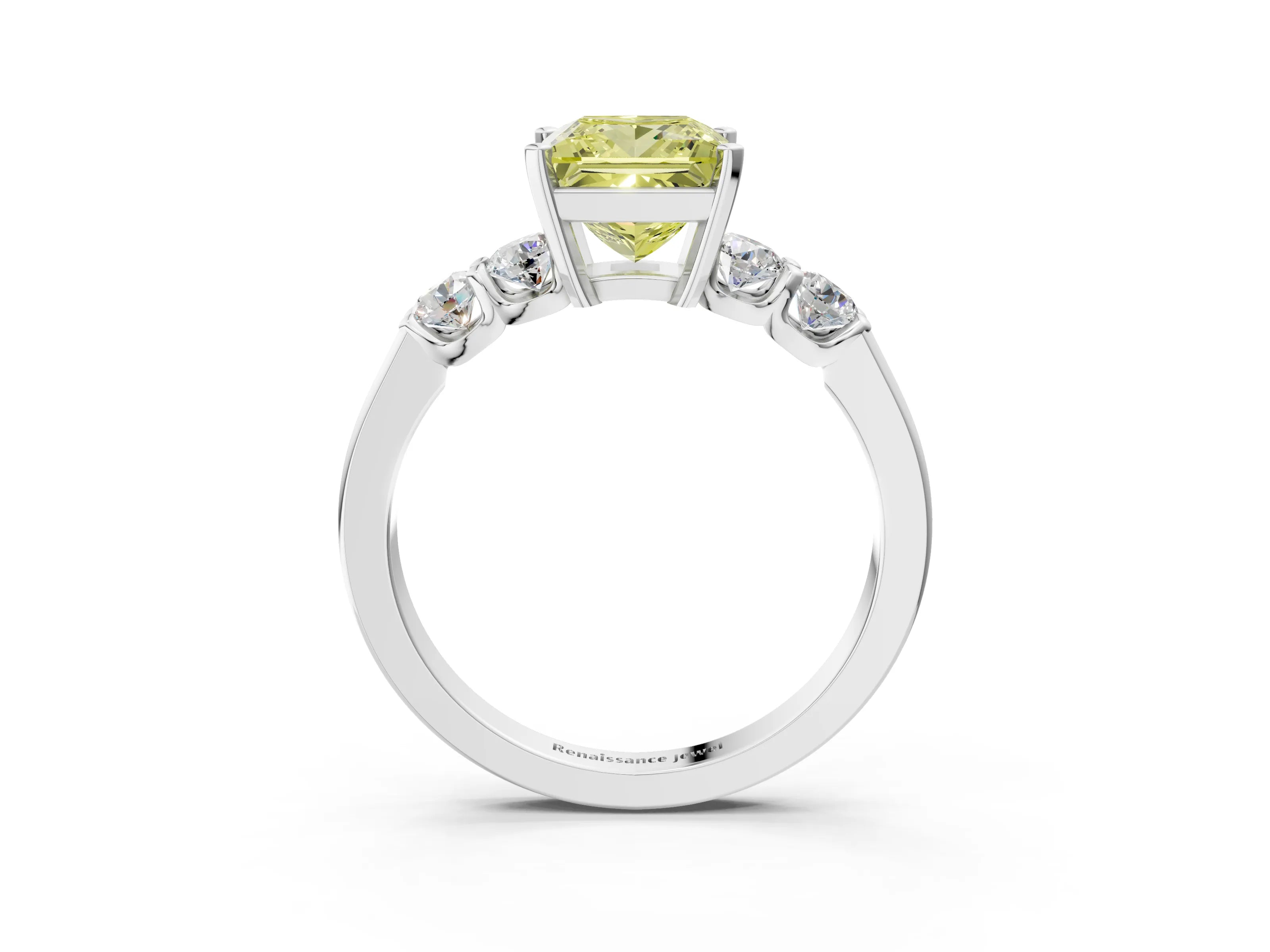White gold Fancy Yellow Princess Cut Brilliant Diamond Five-Stone Engagement Ring with Prong Setting on a Classic Band_6