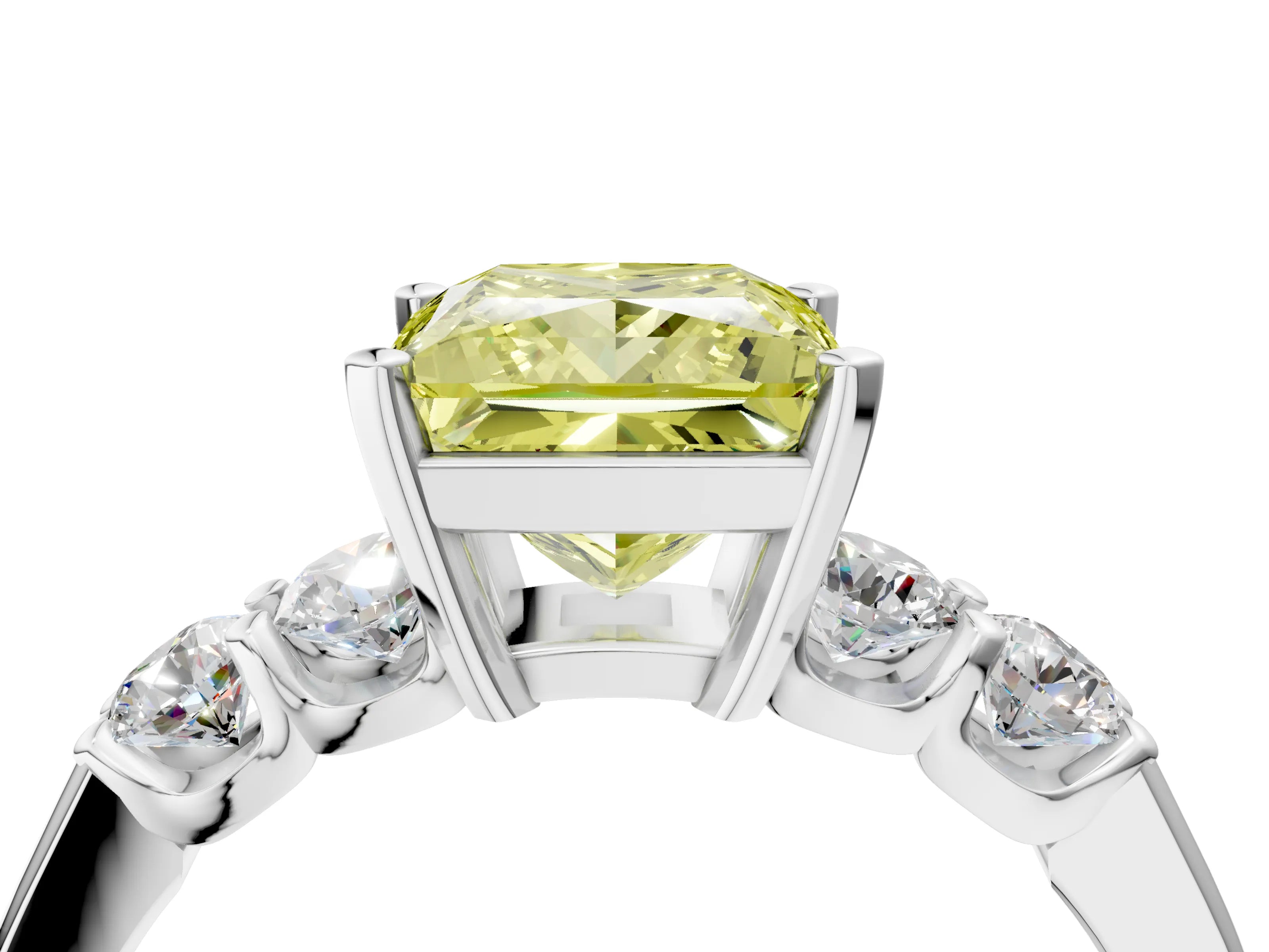 White gold Fancy Yellow Princess Cut Brilliant Diamond Five-Stone Engagement Ring with Prong Setting on a Classic Band_7