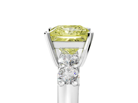 White gold Fancy Yellow Princess Cut Brilliant Diamond Five-Stone Engagement Ring with Prong Setting on a Classic Band_8