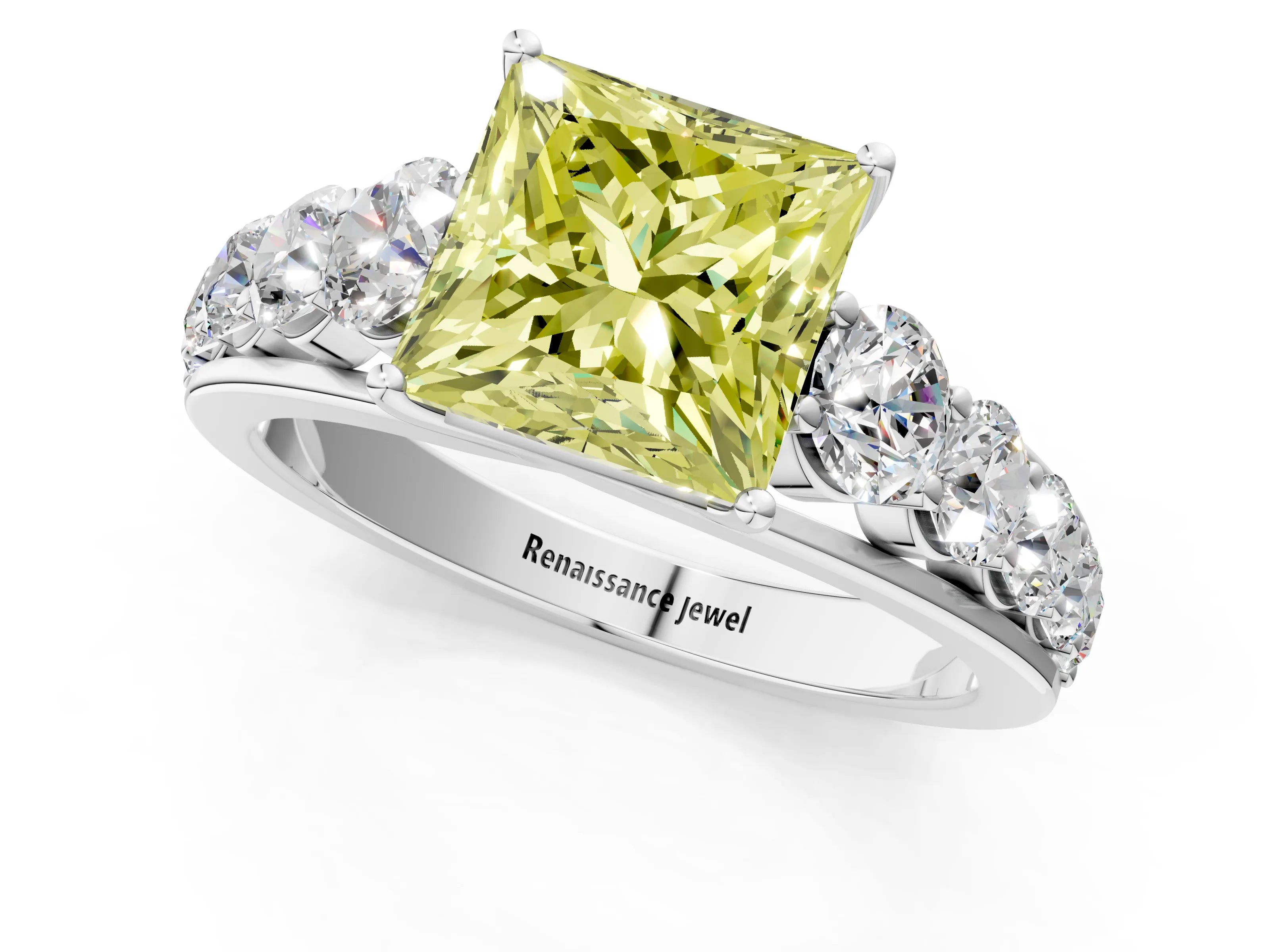 White gold Fancy Yellow Princess Cut Brilliant Diamond Pavé Band with Six-Prong Setting_1