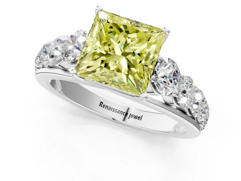 White gold Fancy Yellow Princess Cut Brilliant Diamond Pavé Band with Six-Prong Setting_1