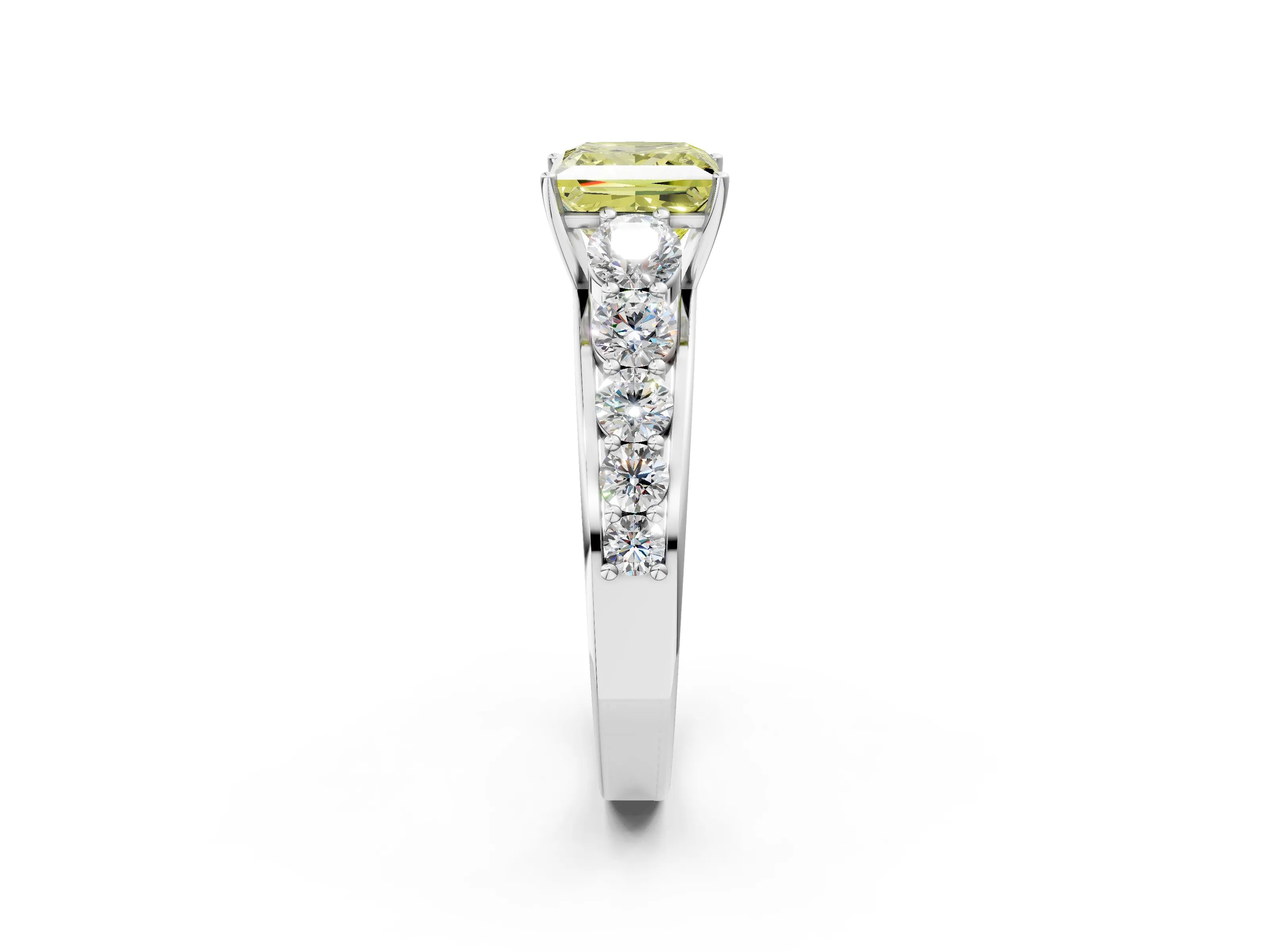 White gold Fancy Yellow Princess Cut Brilliant Diamond Pavé Band with Six-Prong Setting_2