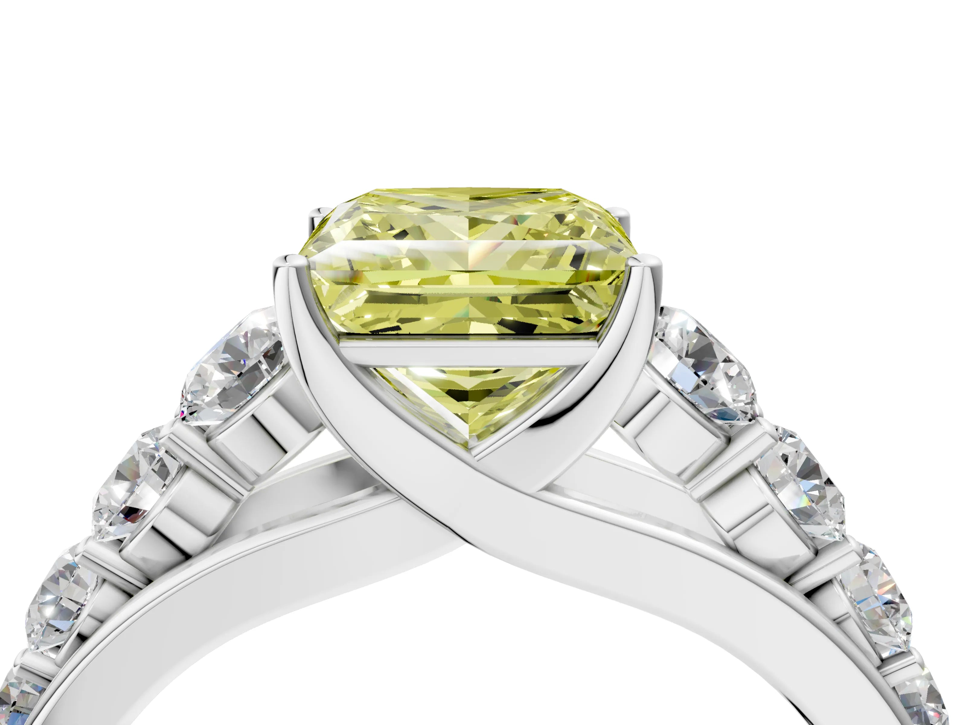 White gold Fancy Yellow Princess Cut Brilliant Diamond Pavé Band with Six-Prong Setting_4