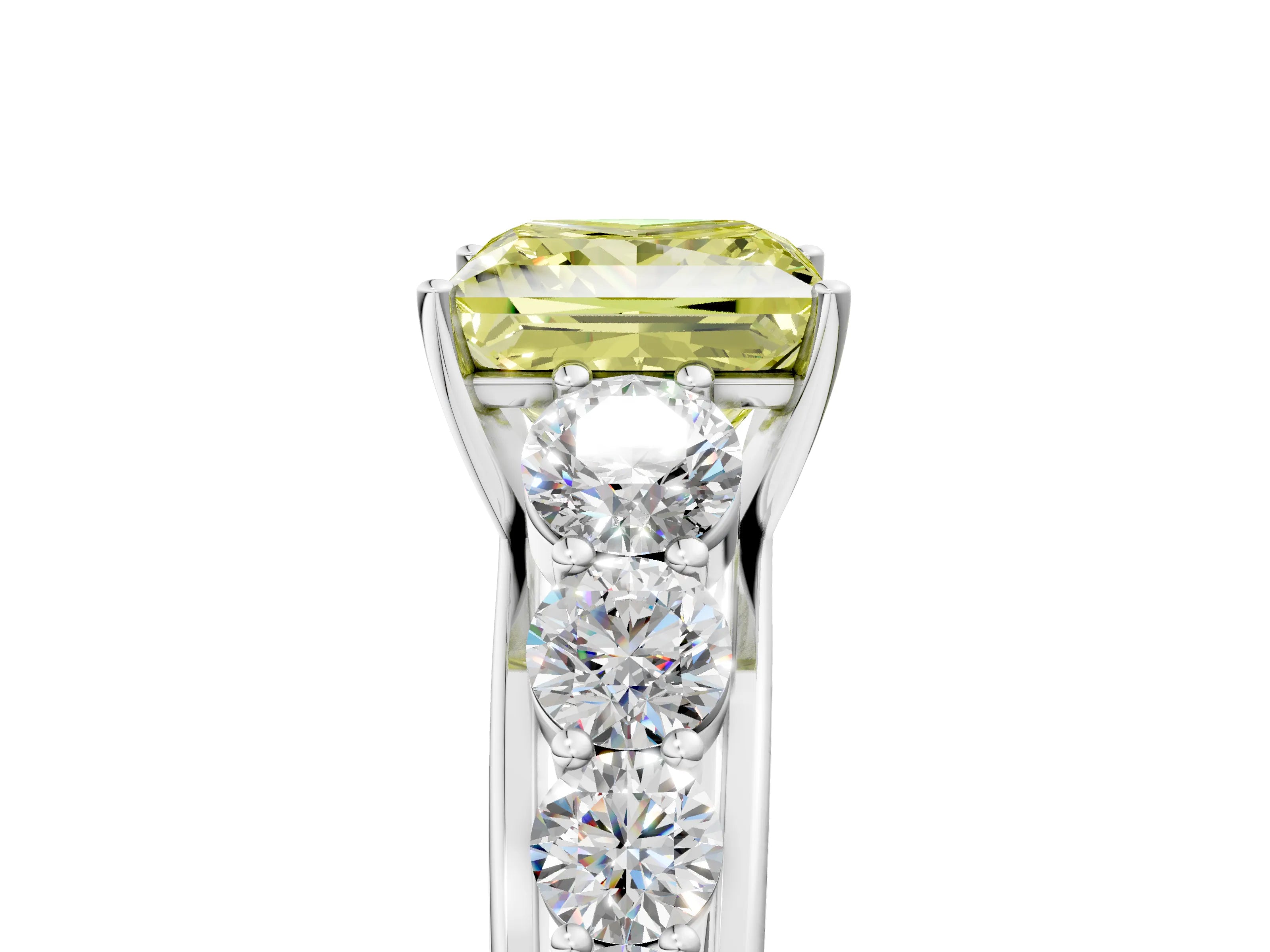 White gold Fancy Yellow Princess Cut Brilliant Diamond Pavé Band with Six-Prong Setting_5