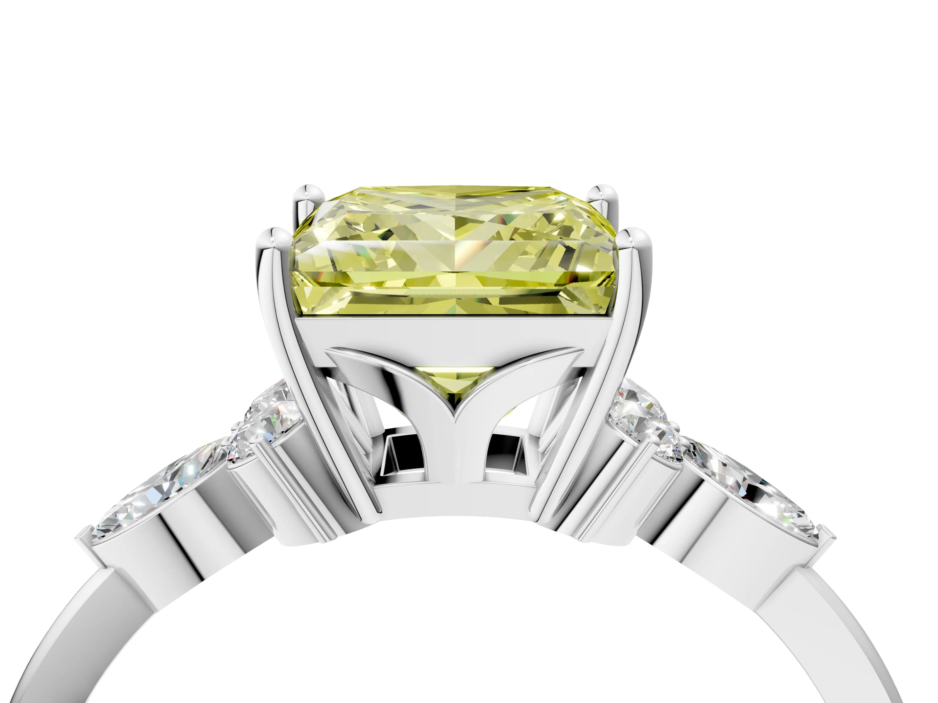 White gold Fancy Yellow Princess Cut Brilliant Diamond Solitaire Ring with Pear Side Stones and Four-Prong Setting_10