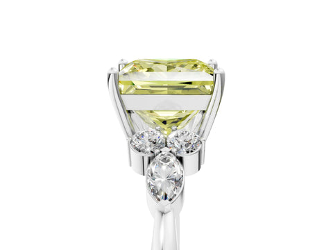 White gold Fancy Yellow Princess Cut Brilliant Diamond Solitaire Ring with Pear Side Stones and Four-Prong Setting_11