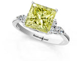 White gold Fancy Yellow Princess Cut Brilliant Diamond Solitaire Ring with Pear Side Stones and Four-Prong Setting_7