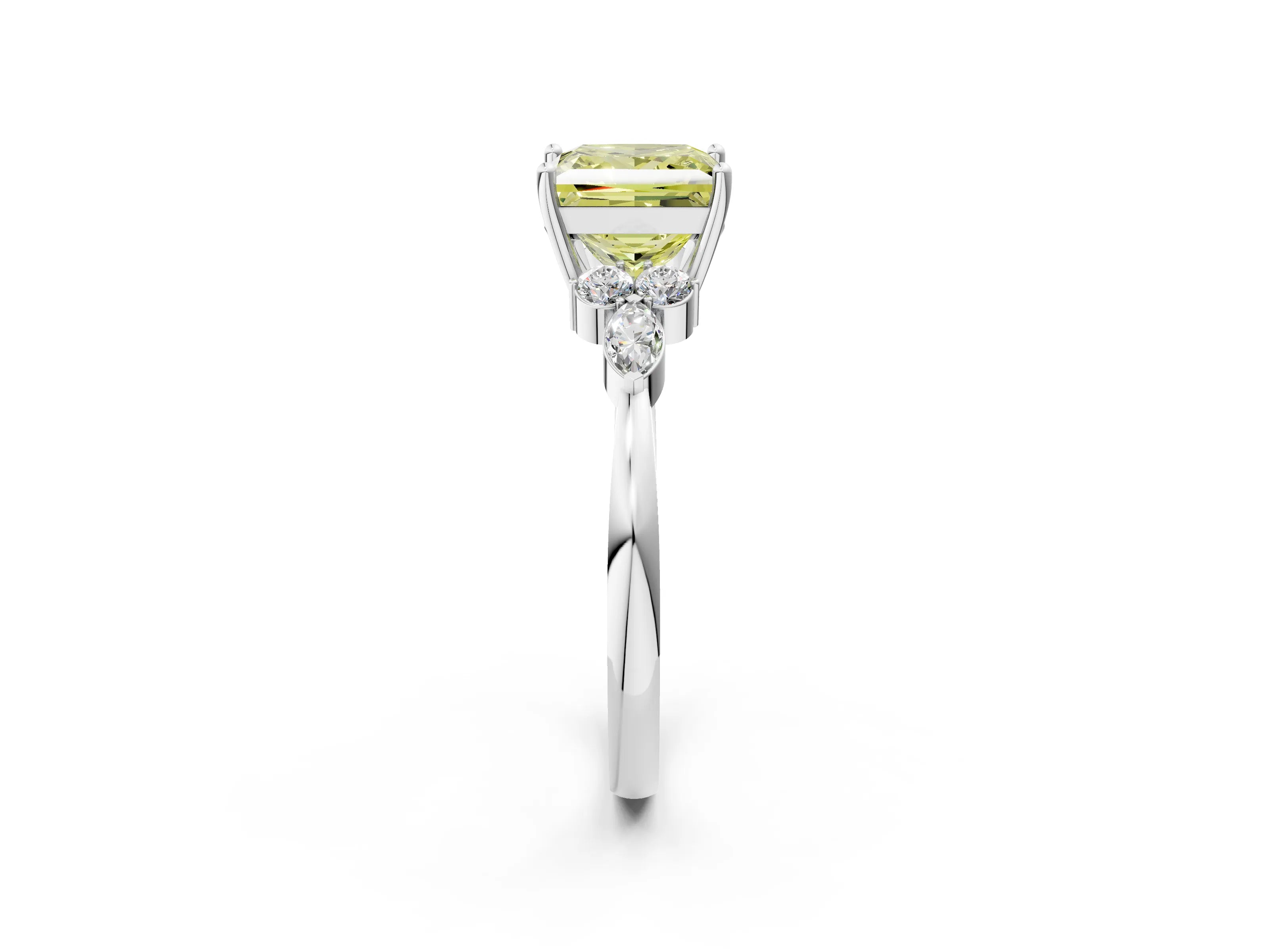 White gold Fancy Yellow Princess Cut Brilliant Diamond Solitaire Ring with Pear Side Stones and Four-Prong Setting_8