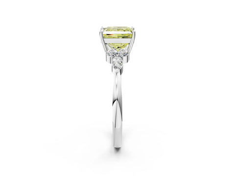 White gold Fancy Yellow Princess Cut Brilliant Diamond Solitaire Ring with Pear Side Stones and Four-Prong Setting_8