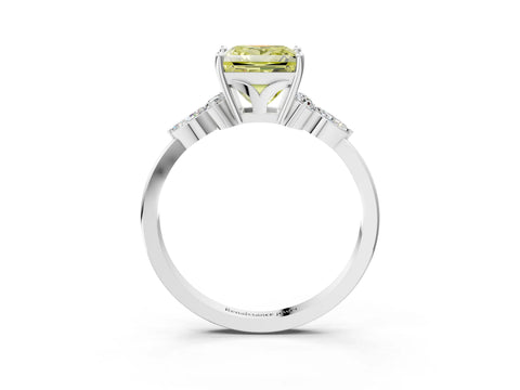 White gold Fancy Yellow Princess Cut Brilliant Diamond Solitaire Ring with Pear Side Stones and Four-Prong Setting_9