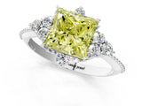 White gold Fancy Yellow Princess Cut Brilliant Diamond with Cluster Setting on a Beaded Band and Four-Prong Setting_13