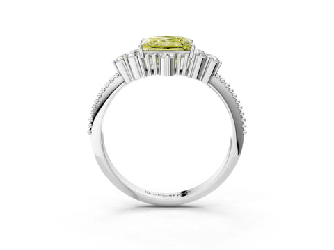White gold Fancy Yellow Princess Cut Brilliant Diamond with Cluster Setting on a Beaded Band and Four-Prong Setting_15