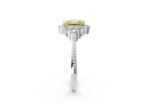 White gold Fancy Yellow Princess Cut Brilliant Diamond with Cluster Setting on a Beaded Band and Four-Prong Setting_2