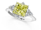 White gold Fancy Yellow Princess Cut Brilliant Diamond with Cluster Setting on a Beaded Band and Four-Prong Setting_46