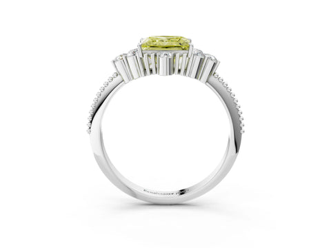 White gold Fancy Yellow Princess Cut Brilliant Diamond with Cluster Setting on a Beaded Band and Four-Prong Setting_48