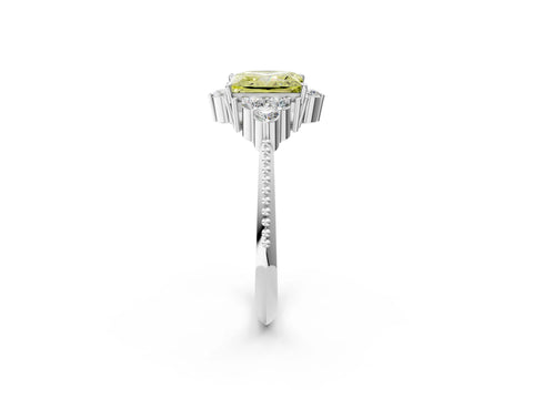 White gold Fancy Yellow Princess Cut Brilliant Diamond with Cluster Setting on a Beaded Band and Four-Prong Setting_50