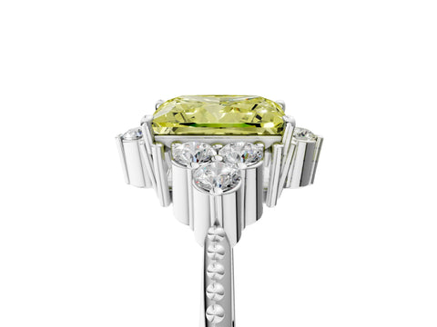 White gold Fancy Yellow Princess Cut Brilliant Diamond with Cluster Setting on a Beaded Band and Four-Prong Setting_5