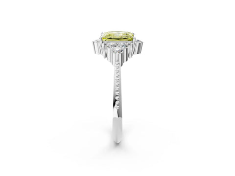 White gold Fancy Yellow Princess Cut Brilliant Diamond with Cluster Setting on a Beaded Band and Four-Prong Setting_62