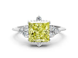 White gold Fancy Yellow Princess Cut Brilliant Diamond with Cluster Setting on a Beaded Band and Four-Prong Setting_72