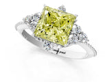 White gold Fancy Yellow Princess Cut Brilliant Diamond with Cluster Setting on a Beaded Band and Four-Prong Setting_73