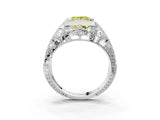 White gold Fancy Yellow Princess Cut Brilliant Milgrain Filigree Diamond Ring with Square Prong Setting_3