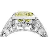 White gold Fancy Yellow Princess Cut Brilliant Milgrain Filigree Diamond Ring with Square Prong Setting_4