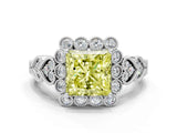 White gold Fancy Yellow Princess Cut Brilliant Milgrain Pave Heart Band Solitaire Ring_12