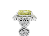 White gold Fancy Yellow Princess Cut Brilliant Milgrain Pave Heart Band Solitaire Ring_17