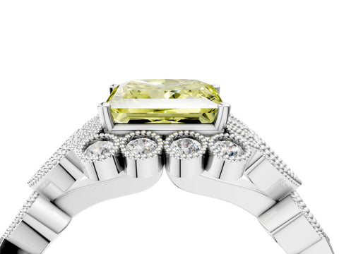 White gold Fancy Yellow Princess Cut Brilliant Milgrain Pave Heart Band Solitaire Ring_4