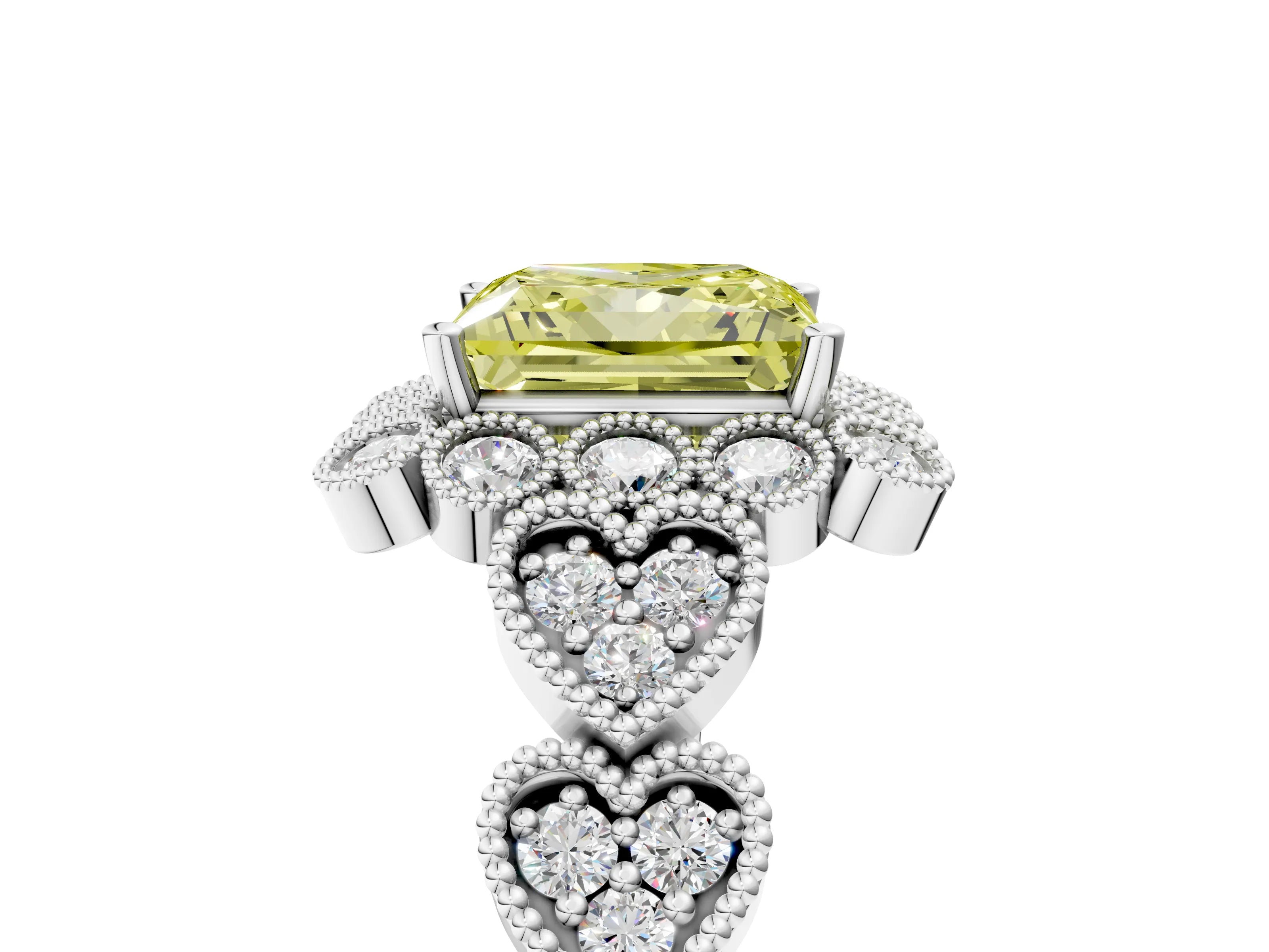 White gold Fancy Yellow Princess Cut Brilliant Milgrain Pave Heart Band Solitaire Ring_5