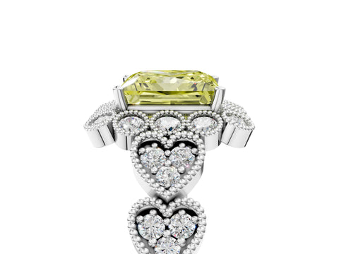 White gold Fancy Yellow Princess Cut Brilliant Milgrain Pave Heart Band Solitaire Ring_5