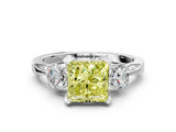 White gold Fancy Yellow Princess Cut Brilliant Three-Stone Diamond Ring with Pavé Band and Four-Prong Setting_15