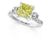 White gold Fancy Yellow Princess Cut Brilliant Three-Stone Diamond Ring with Pavé Band and Four-Prong Setting_16