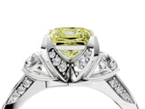 White gold Fancy Yellow Princess Cut Brilliant Three-Stone Diamond Ring with Pavé Band and Four-Prong Setting_19