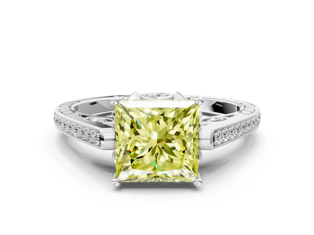 White gold Fancy Yellow Princess  Cut Cathedral Pave Diamond Engagement Ring with Six-Prong Setting_31