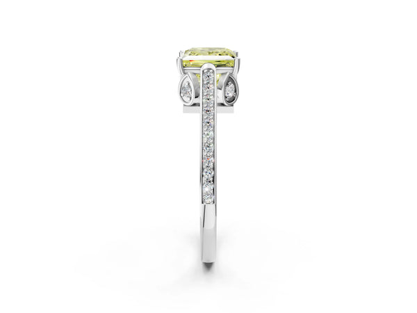 White gold Fancy Yellow Princess  Cut Cathedral Pave Diamond Engagement Ring with Six-Prong Setting